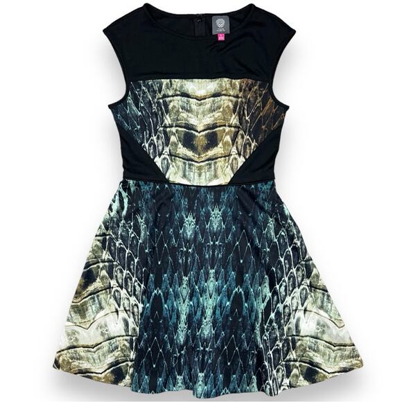 Vince Camuto Fit-n-Flare Reptile Print Mini Dress, Black, Size 4 - Picture 1 of 6